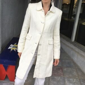 River Woods Linen Coat Cream Minimalist Preppy 38 / Small